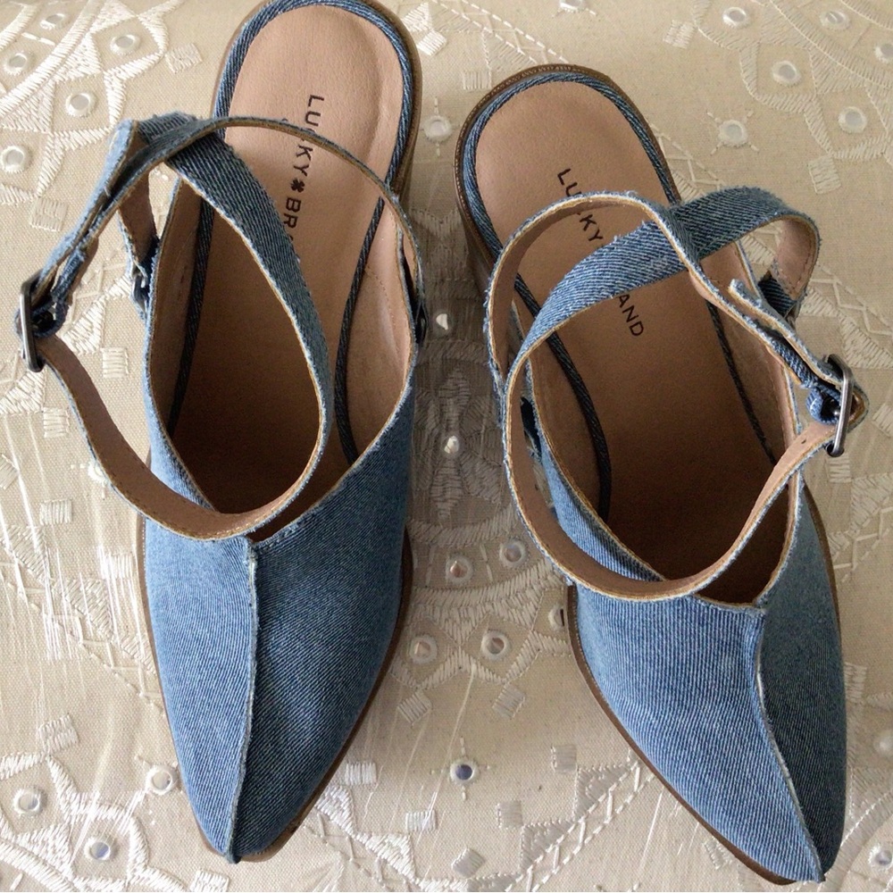 Denim Clog Shoes Lucky Brand Pointed Toe Ankle Strap